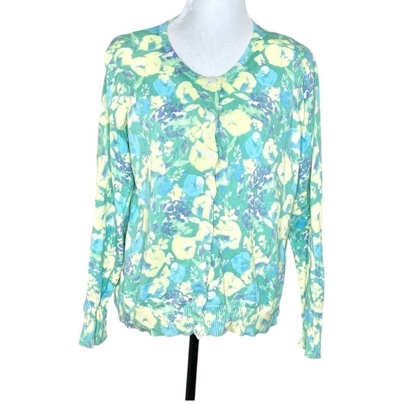 L.l Bean Spring Yellow & Green Spring Cardigan US L - Picture 1 of 6